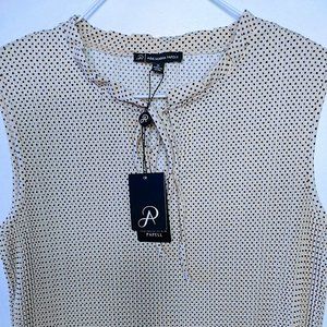 Adrianna papelllight pink pleated blouse with dost and ribbon detail on the neck